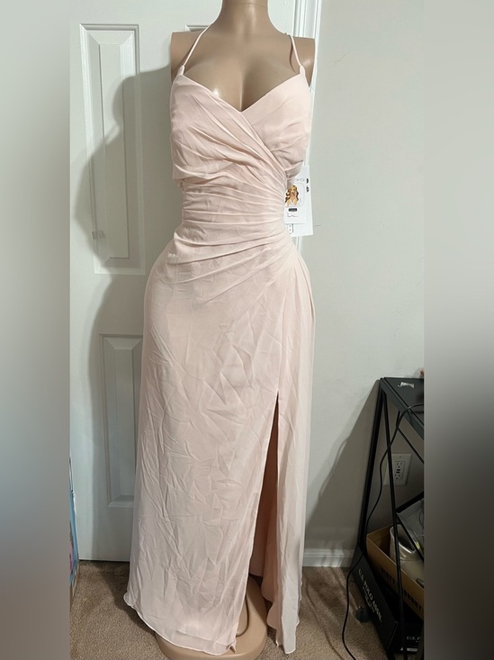 Hailey Paige Occasions Dresses & Skirts - Chiffon Ruched V-Neck Maxi Dress in Light Blush